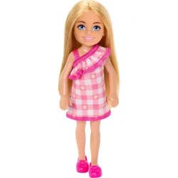 Barbie 6.3" Chelsea Small Doll Blonde Hair/Blue Eyes Wearing Removable Checked Dress