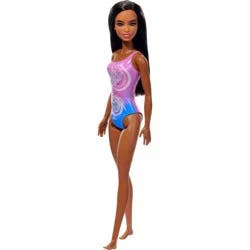 Barbie 12.7" Beach Doll Brown Hair/Brown Eyes Wearing Tropical Purple Swimsuit