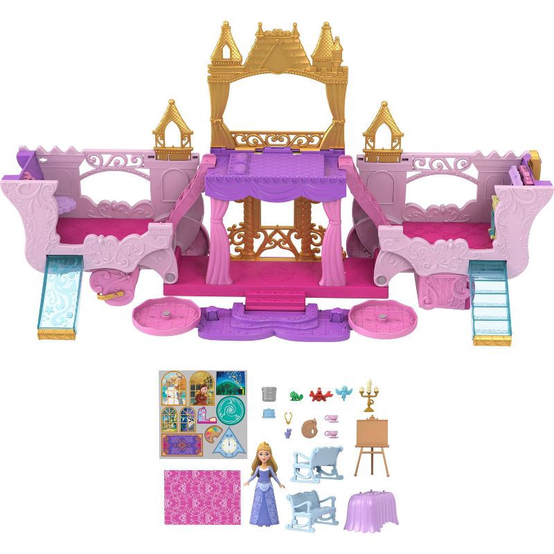 slide 5 of 6, Disney Princess Carriage to Castle Transforming Playset 18pc with Aurora Small Doll, 4 Figures & 3 Levels, 18 ct