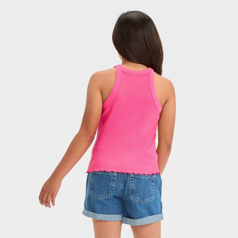 slide 3 of 3, Girls' High Neck Ribbed Tank Top - Cat & Jack™ Medium Pink L, 1 ct