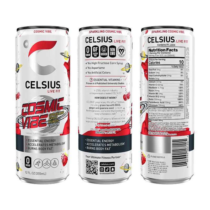 slide 2 of 4, Celsius Cosmic Vibe Sparkling Energy Drink - 12 fl oz Can, 12 fl oz