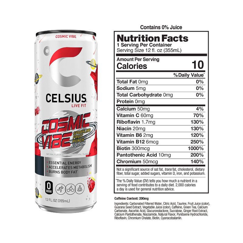 slide 3 of 4, Celsius Cosmic Vibe Sparkling Energy Drink - 12 fl oz Can, 12 fl oz