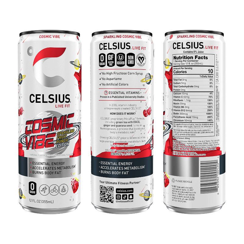 slide 2 of 5, CELSIUS Sparkling Cosmic Vibe Functional Energy Drink - 12 fl oz Can, 12 fl oz