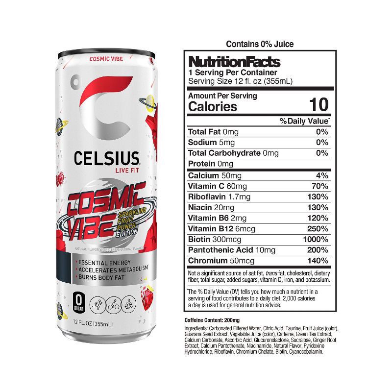 slide 3 of 5, CELSIUS Sparkling Cosmic Vibe Functional Energy Drink - 12 fl oz Can, 12 fl oz