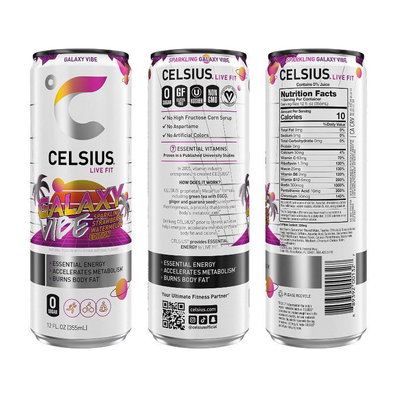 slide 2 of 4, Celsius Galaxy Vibe Sparkling Energy Drink - 12 fl oz Can, 12 fl oz