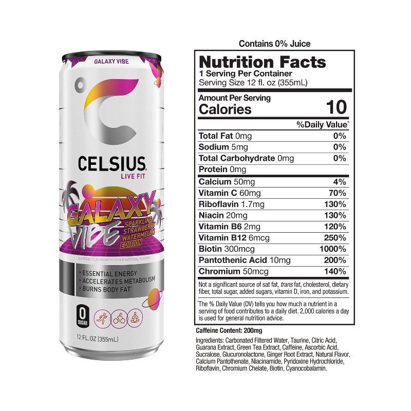 slide 3 of 4, Celsius Galaxy Vibe Sparkling Energy Drink - 12 fl oz Can, 12 fl oz