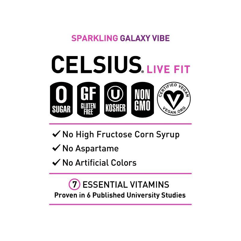 slide 4 of 4, Celsius Galaxy Vibe Sparkling Energy Drink - 12 fl oz Can, 12 fl oz