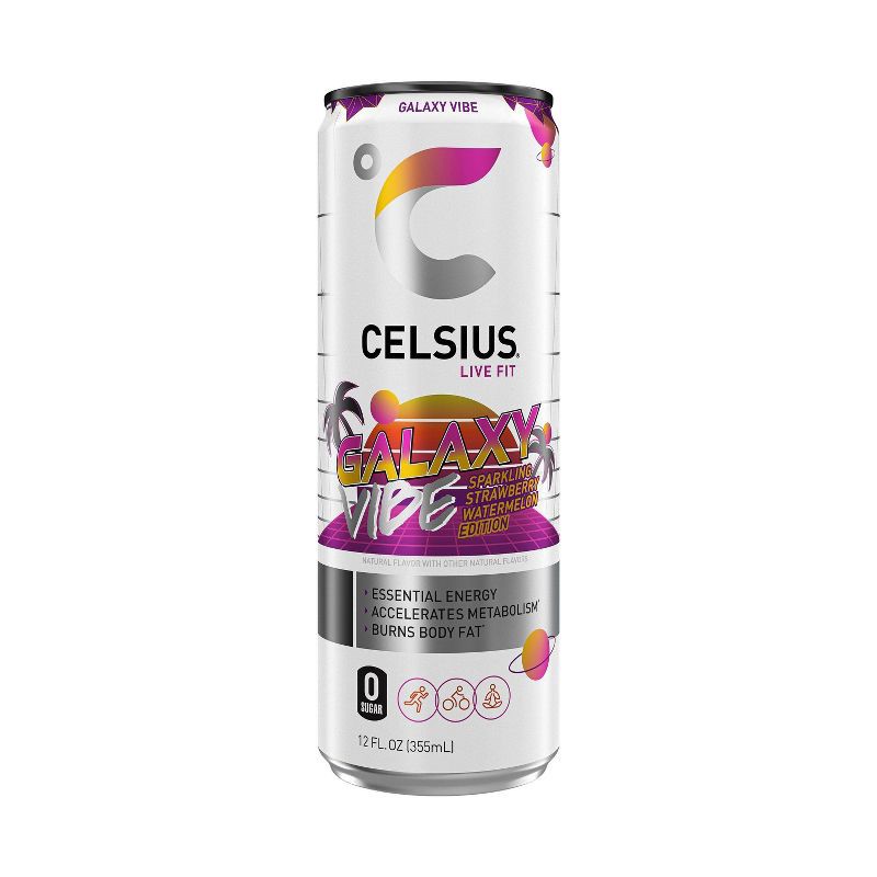 slide 1 of 4, Celsius Galaxy Vibe Sparkling Energy Drink - 12 fl oz Can, 12 fl oz