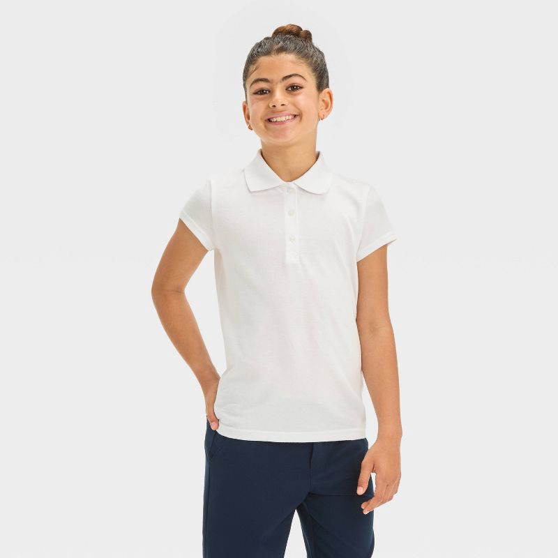 slide 1 of 3, Girls' Short Sleeve Jersey Uniform Polo Shirt - Cat & Jack™ White L, 1 ct