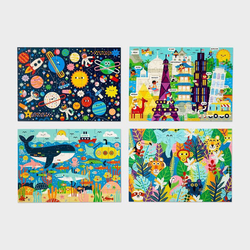 slide 3 of 5, 4pk Jigsaw Puzzles 48-100pcs - Gigglescape™: Kids, Ages 3+, Fantasy Theme, Problem Solving, Paperboard Material, 4 ct, 48 ct; 100 ct
