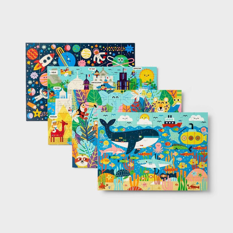 slide 1 of 5, 4pk Jigsaw Puzzles 48-100pcs - Gigglescape™: Kids, Ages 3+, Fantasy Theme, Problem Solving, Paperboard Material, 4 ct, 48 ct; 100 ct