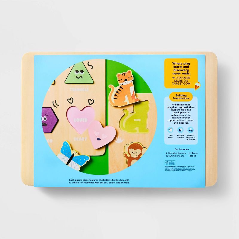 slide 4 of 5, Wooden Shapes & Animals Puzzles - 2pc - Gigglescape™: Educational Toddler Puzzle Set, Fine Motor Skills, Ages 2+, 2 ct