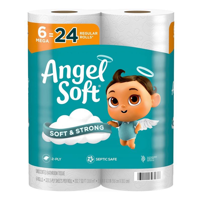 slide 1 of 6, Angel Soft Toilet Paper - 6 Mega Rolls, 1 ct