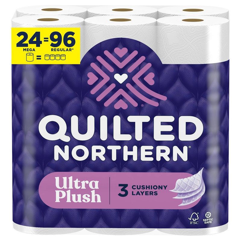 slide 1 of 9, Quilted Northern Ultra Plush Toilet Paper - 24 Mega Rolls: 255 Sheets Per Roll, 255 sheets