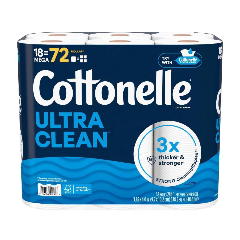 slide 2 of 8, Cottonelle Ultra Clean Strong Toilet Paper - 18 Mega Rolls, 1 ct
