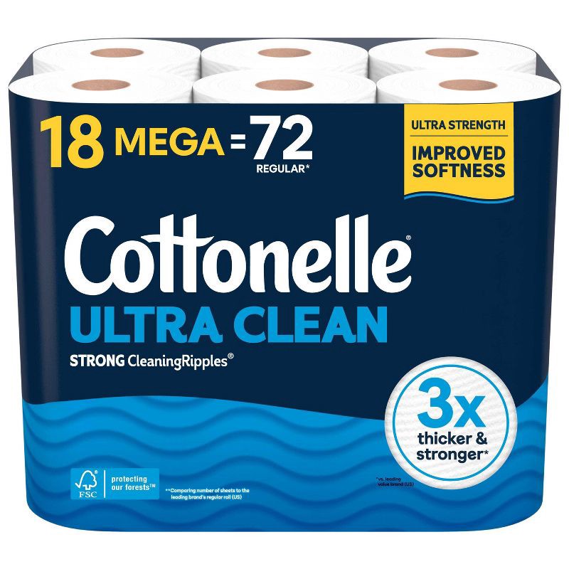 slide 1 of 8, Cottonelle Ultra Clean Strong Toilet Paper - 18 Mega Rolls, 1 ct