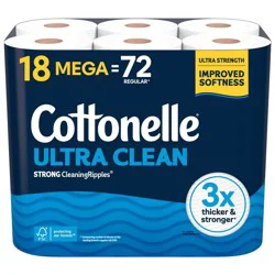 Cottonelle Ultra Clean Strong Toilet Paper - 18 Mega Rolls