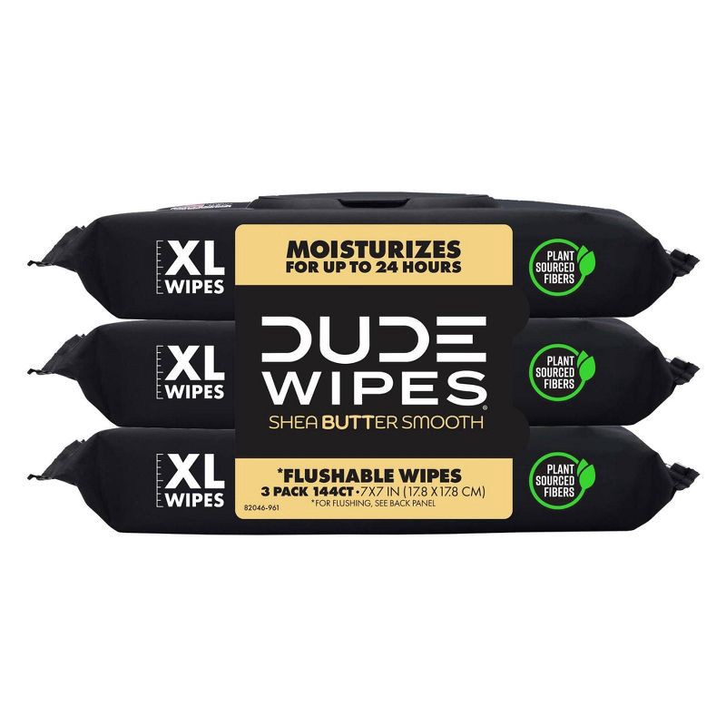 slide 1 of 7, Dude Wipes Shea Butter Flushable Wipes - 3pk/48ct, 3 ct, 48 ct