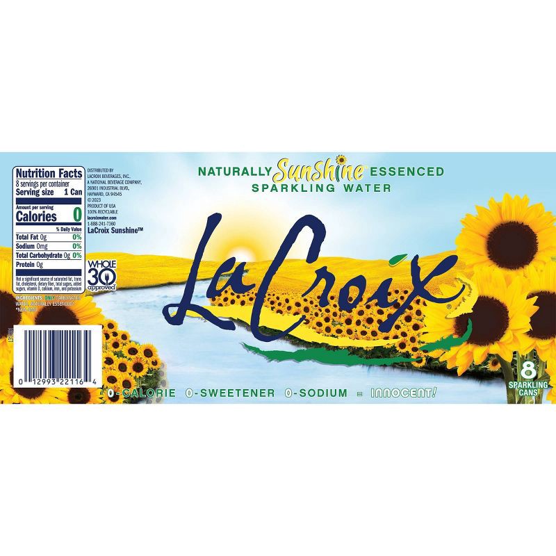 slide 5 of 5, LaCroix Sunshine Sparkling Water - 8pk/12 fl oz Cans, 8 ct; 12 fl oz