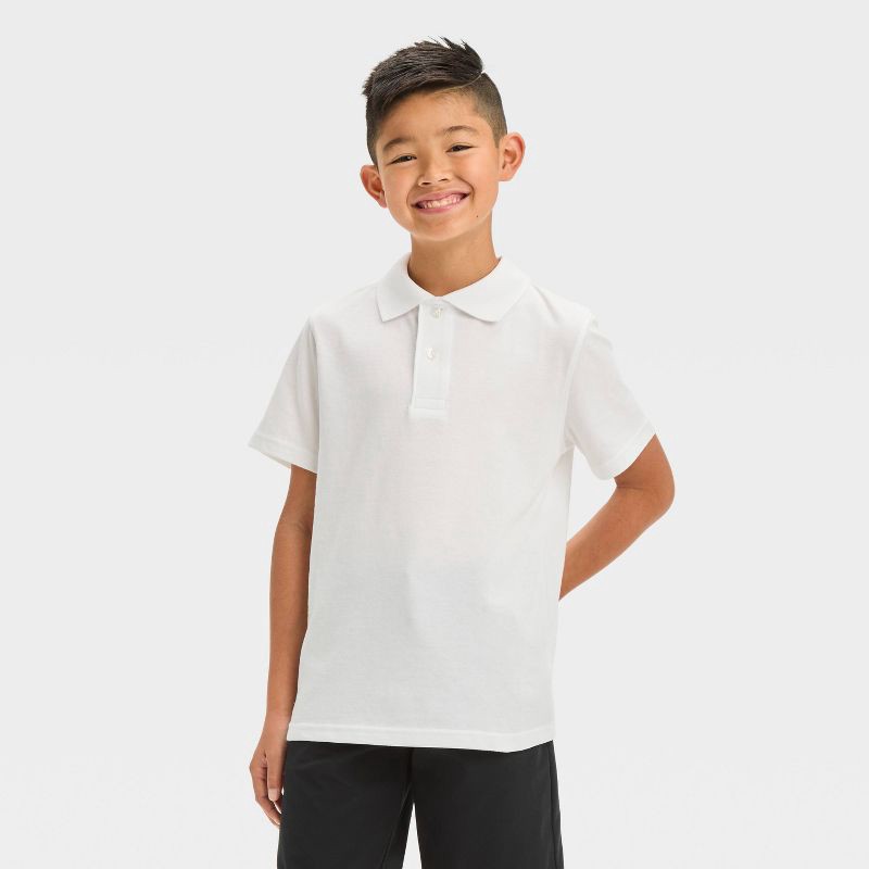 slide 1 of 3, Boys' Short Sleeve Jersey Uniform Polo Shirt - Cat & Jack™ White M, 1 ct