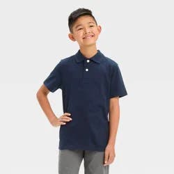 Boys' Short Sleeve Jersey Uniform Polo Shirt - Cat & Jack™ Navy Blue S