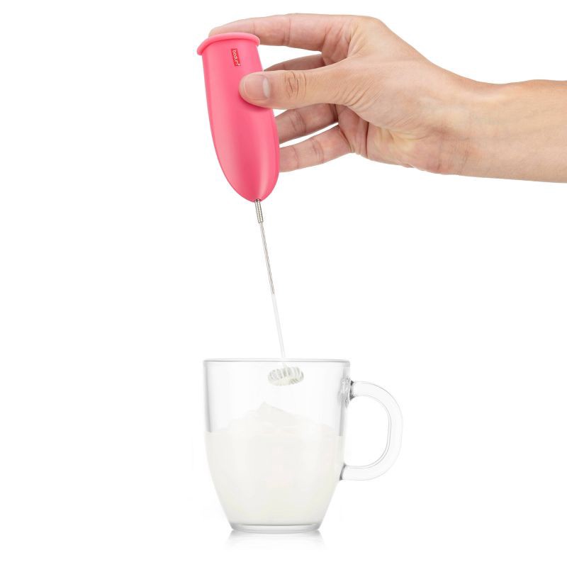 slide 4 of 5, Bodum Schiuma Milk Frother Pink: Handheld Frother Wand for Coffee, Battery-Powered Mixer, Stainless Steel & Plastic, 1 ct