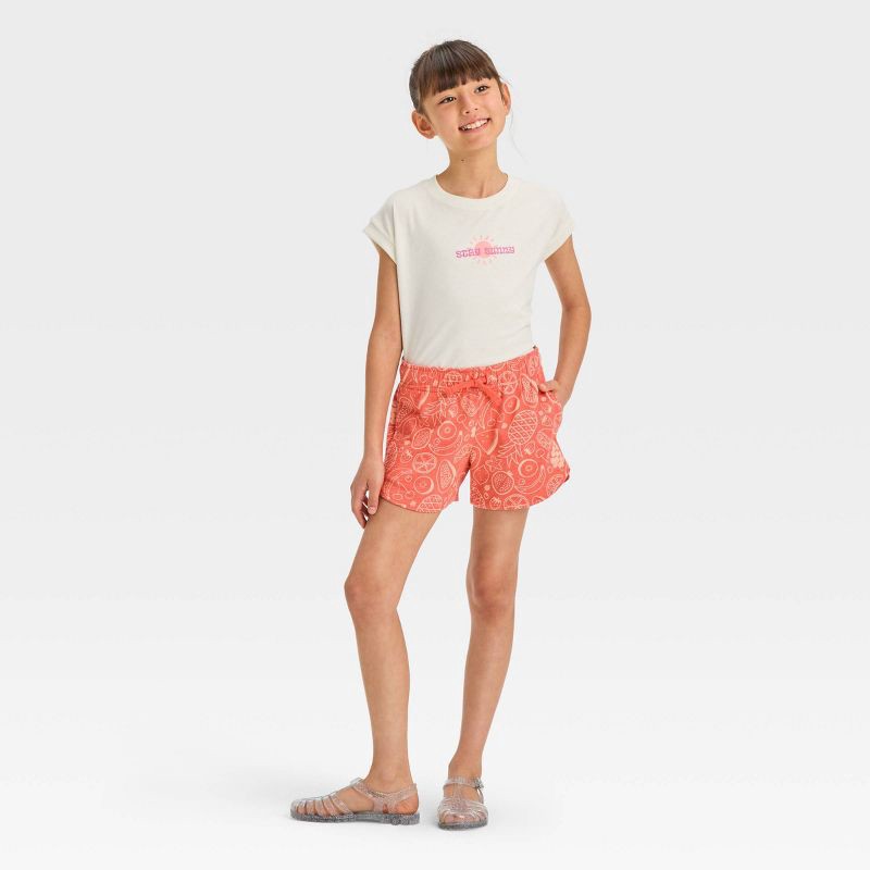 slide 3 of 3, Girls' Knit Shorts - Cat & Jack™ Coral Orange L, 1 ct