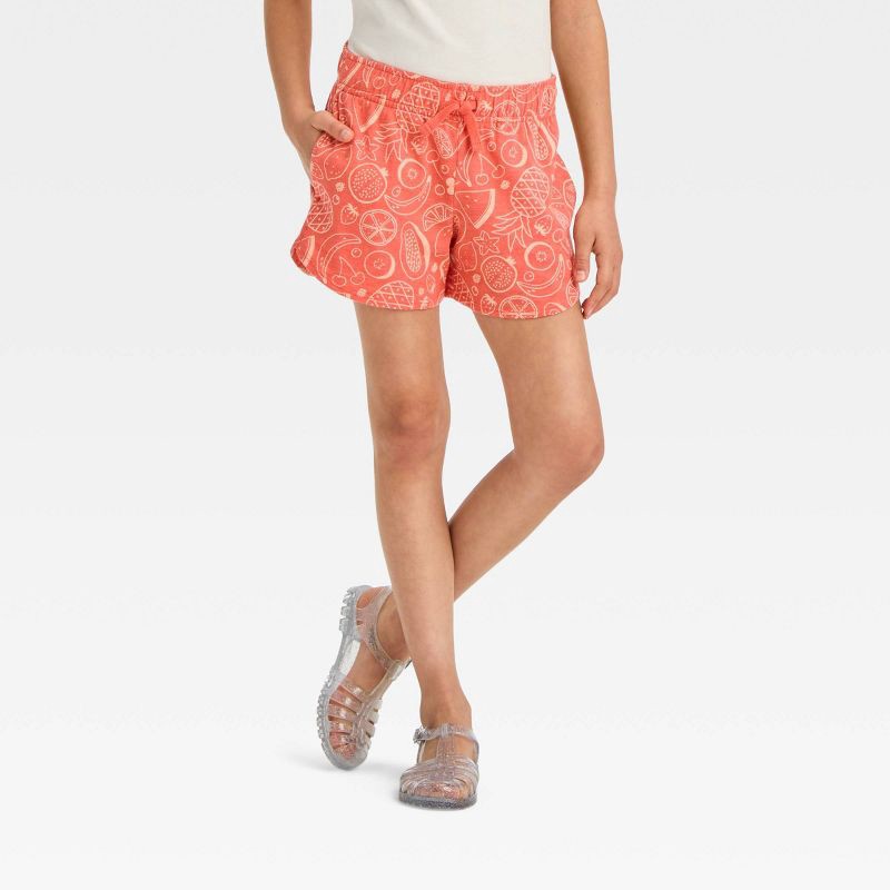 slide 1 of 3, Girls' Knit Shorts - Cat & Jack™ Coral Orange L, 1 ct