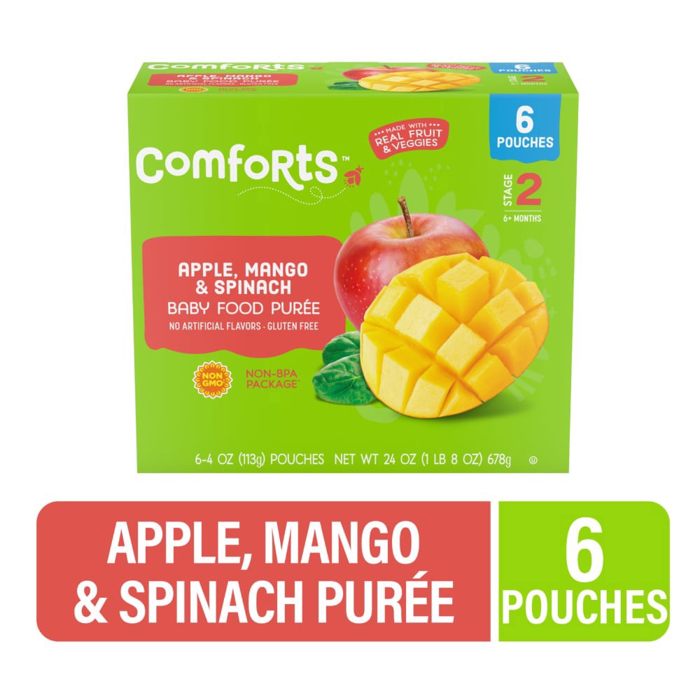 slide 2 of 2, Comforts Apple Mango Spinach Baby Food Pouches, 6 ct