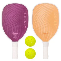 Franklin Sports 2 Player Wood Journey Pickleball Paddle and Ball Set in Mesh bag - Purple/Orange: Plywood Core, 19.48" Length, Traditional Frame