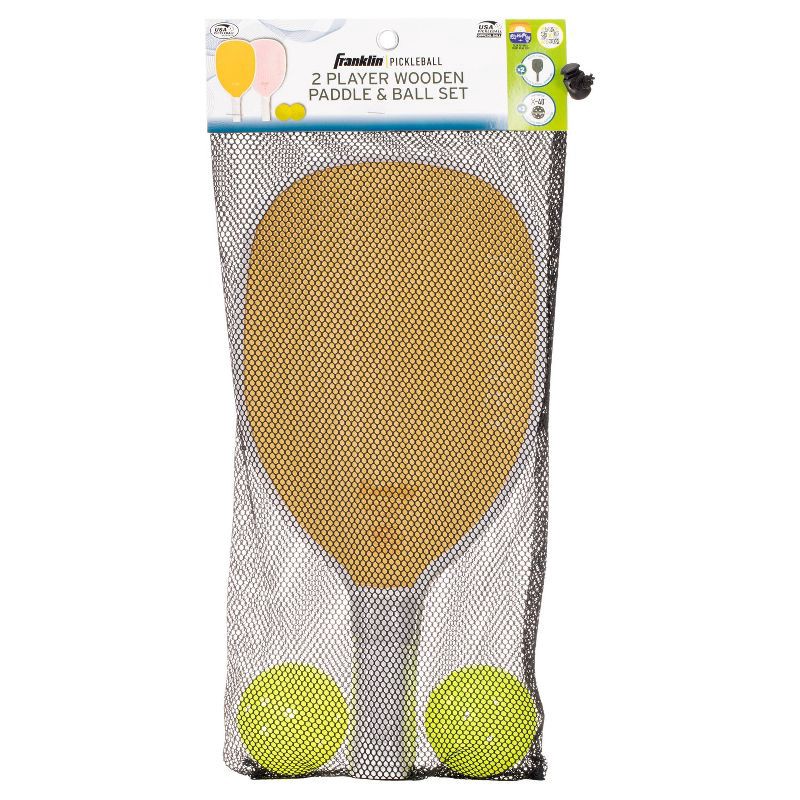 slide 2 of 7, Franklin Sports 2 Player Wood Journey Pickleball Paddle and Ball Set in Mesh bag - Yellow/Pink, 1 ct