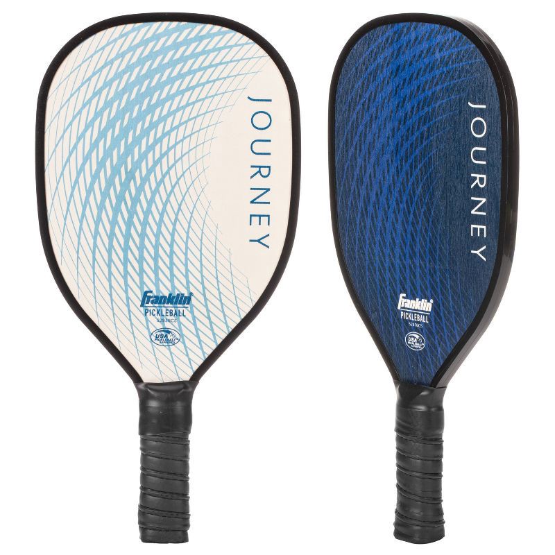 slide 6 of 7, Franklin Sports 2 Player Wood Journey Pickleball Paddle and Ball Set in Mesh Bag - White/Navy: Medium Flex, Traditional Shape, 1 ct