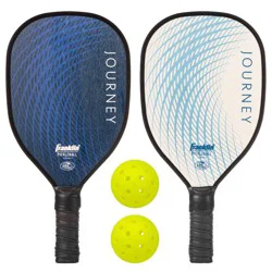 Franklin Sports 2 Player Wood Journey Pickleball Paddle and Ball Set in Mesh Bag - White/Navy: Medium Flex, Traditional Shape