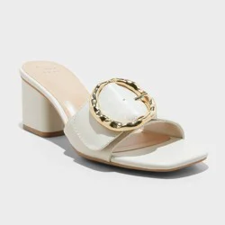 Women's Diana Buckle Mule Heels - A New Day™ Cream 9.5