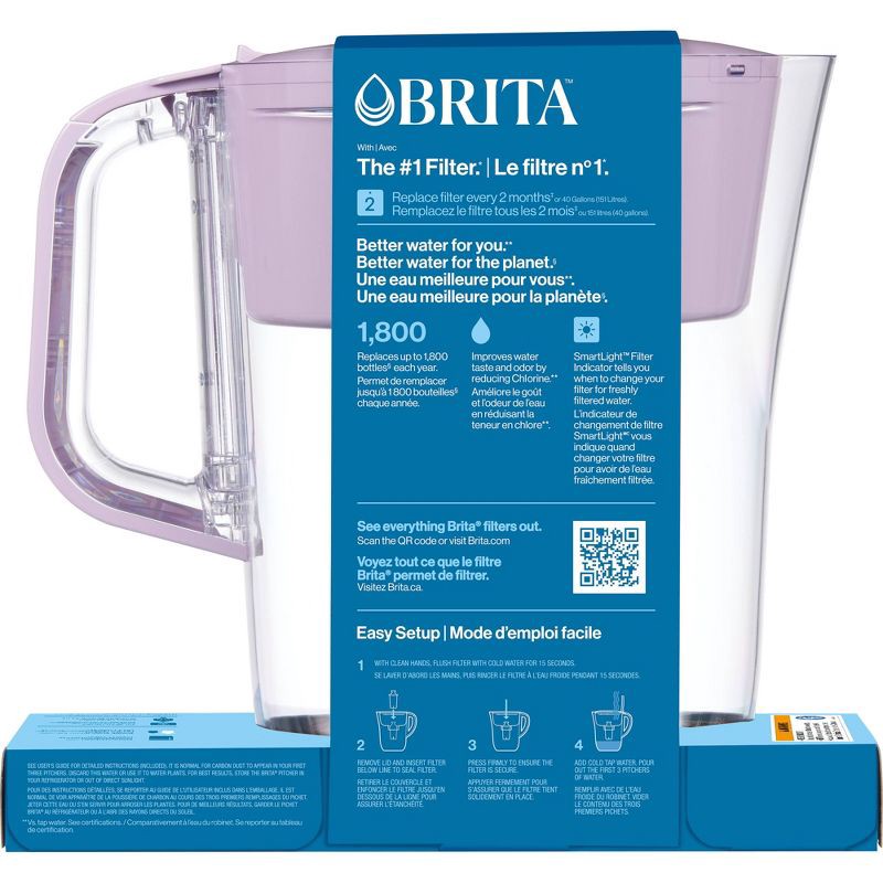 slide 12 of 13, Brita 6-Cup Denali Water Pitcher Dispenser Lilac: Filters Mercury & Chlorine, Hand Wash, 3-Year Warranty, 1 ct