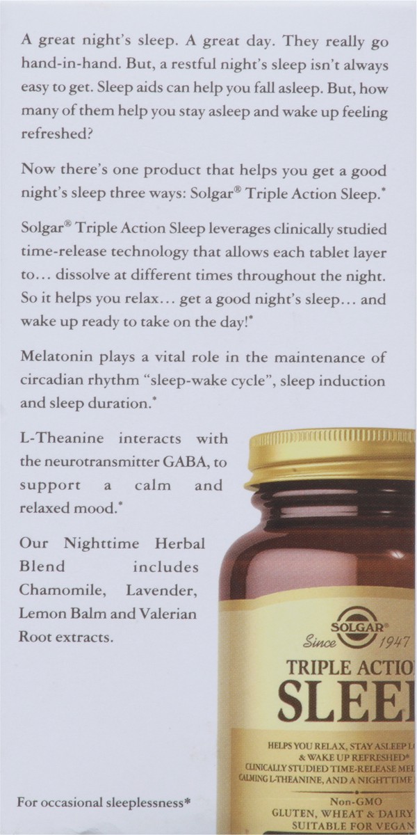 slide 9 of 9, Solgar Triple Action Sleep 60 Tri-Layered Tablets, 60 ct