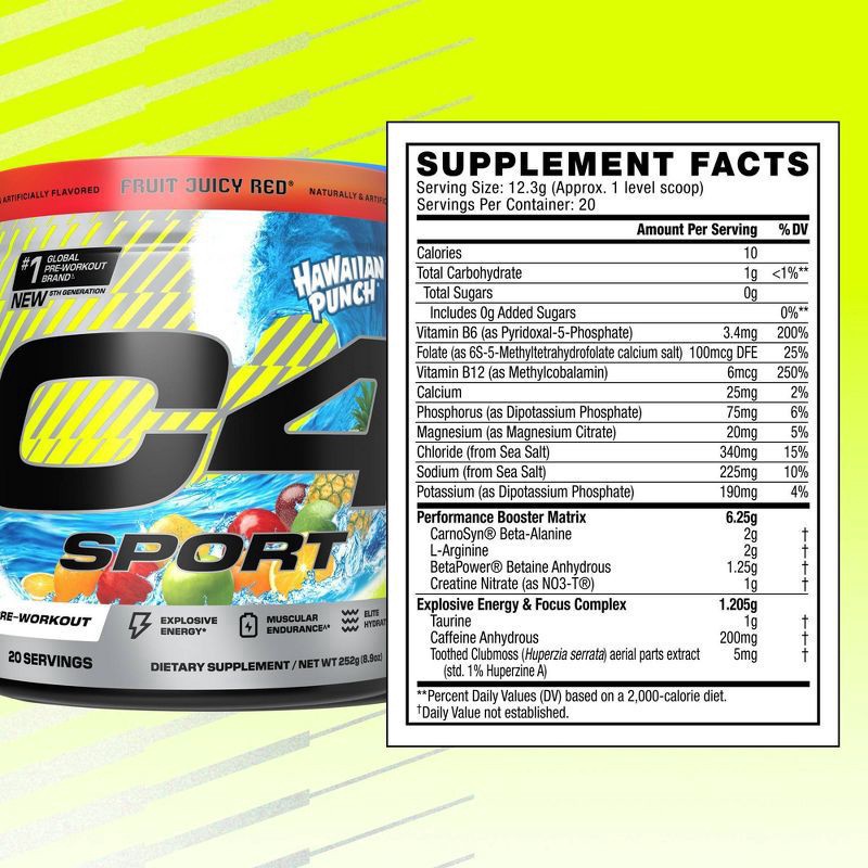 slide 3 of 7, C4 Sport Sport Hawaiian Punch Fruit Juicy Red Pre-Workout 8.9 oz, 8.9 oz