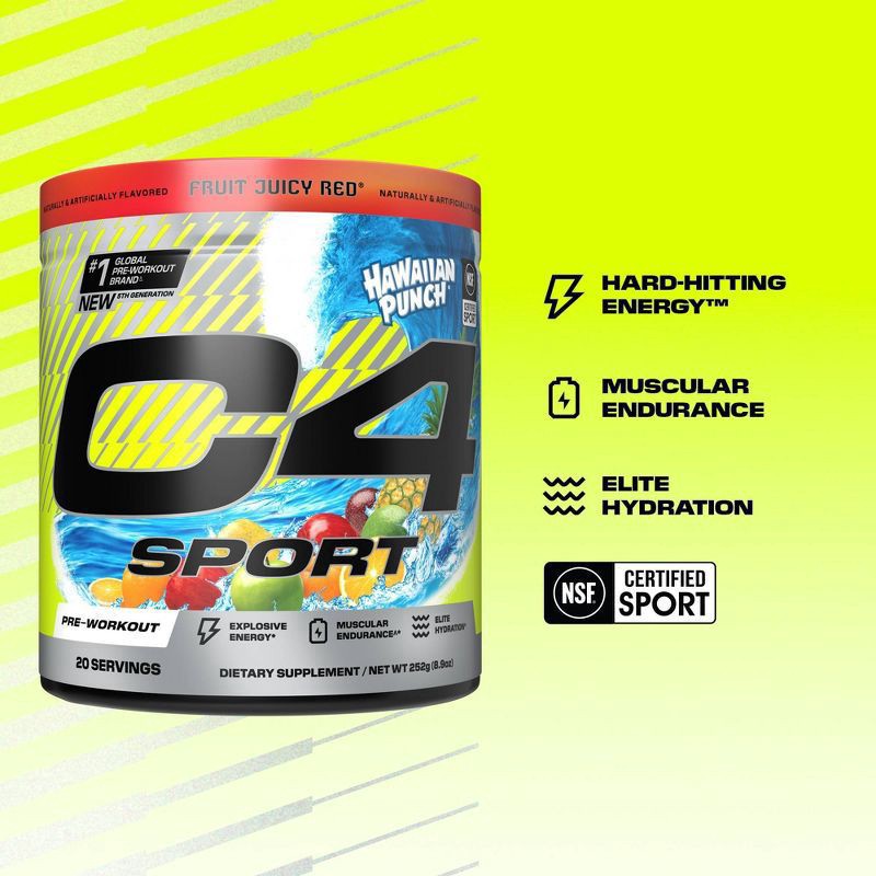 slide 4 of 7, C4 Sport Sport Hawaiian Punch Fruit Juicy Red Pre-Workout 8.9 oz, 8.9 oz