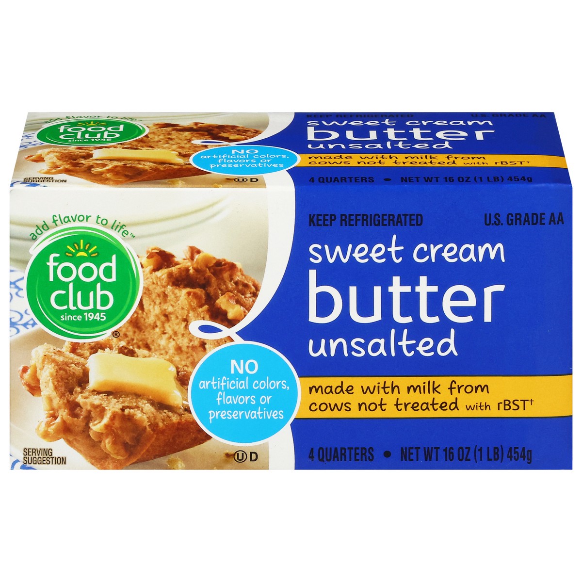 slide 1 of 9, Food Club Sweet Cream Unsalted Butter 4 ea, 4 ct