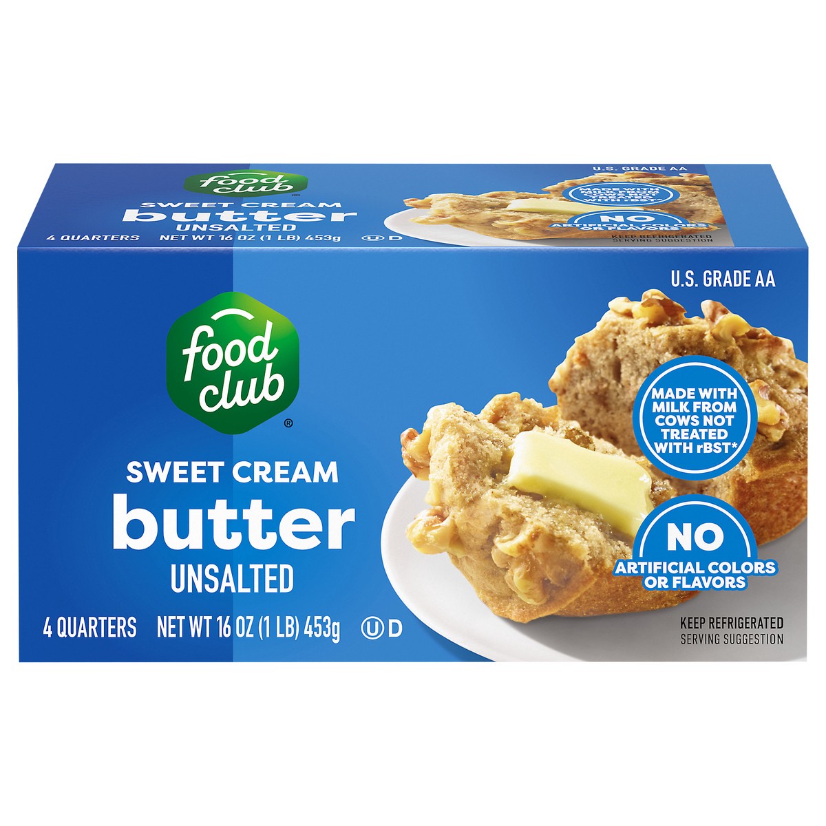 slide 1 of 9, Food Club Sweet Cream Unsalted Butter 4 Each, 4 ct