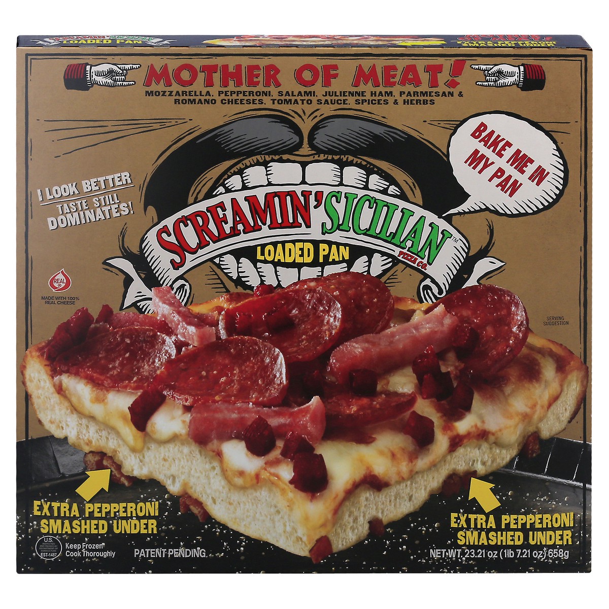 slide 1 of 10, Screamin' Sicilian Mother Of Meat Pizza, 23.21 oz