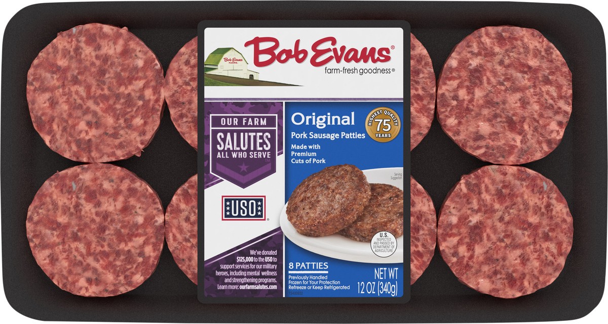 slide 5 of 9, Bob Evans Pork Sausage Patties, Original, 12 oz, 12 oz