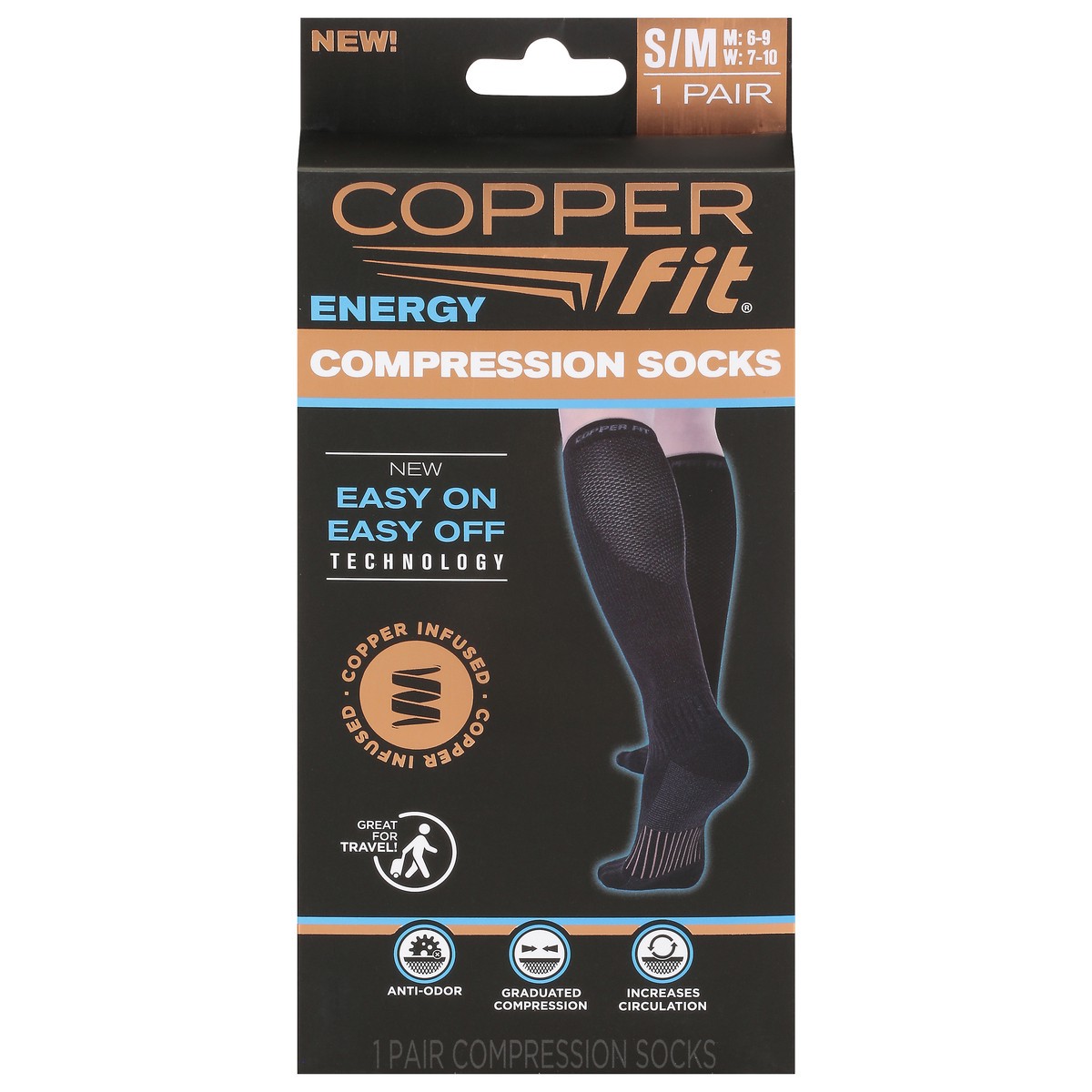 slide 1 of 9, Copper Fit Energy S/M Compression Socks 1 ea, 1 ct