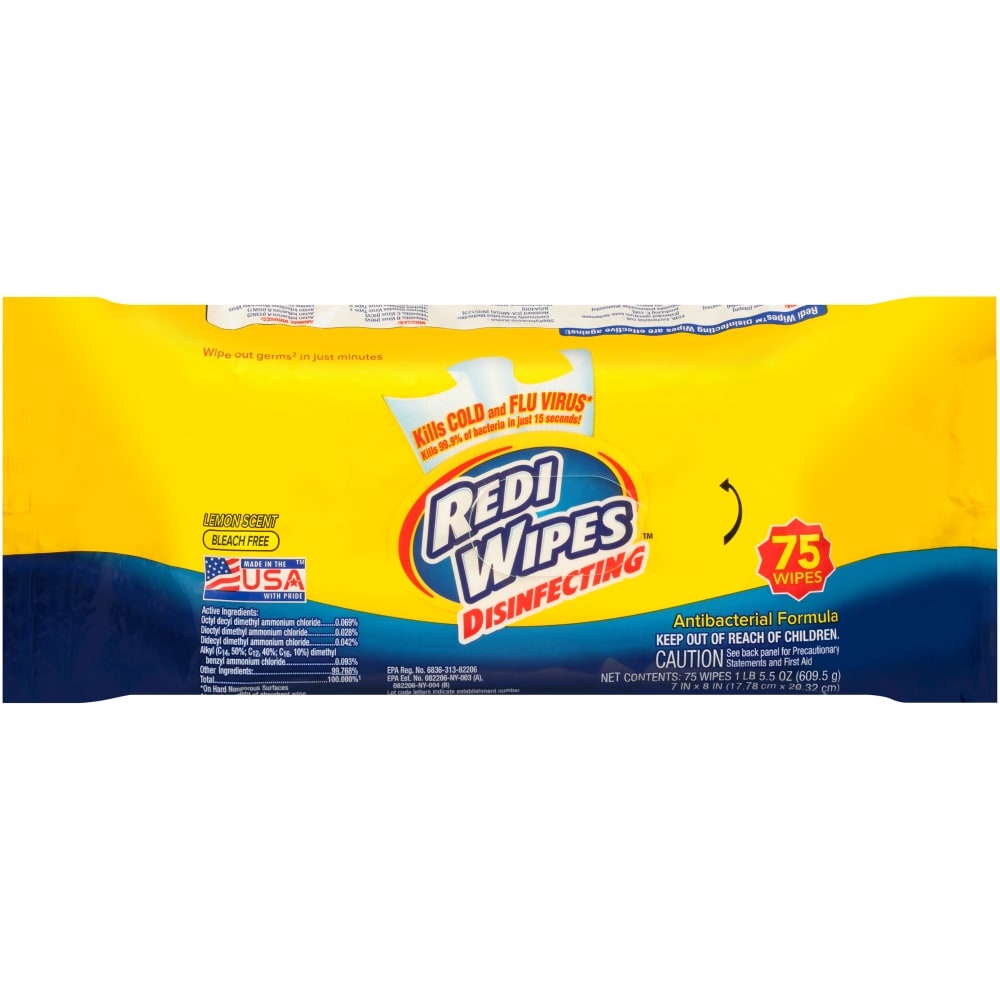 slide 1 of 1, Redi Wipes Lemon Disinfecting Wipes, 75 ct