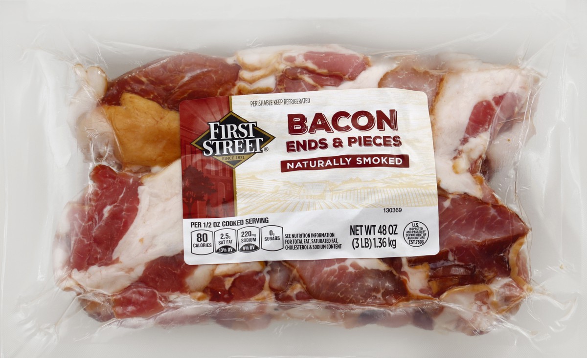 slide 3 of 6, First Street Bacon Ends & Pieces, 3 lb