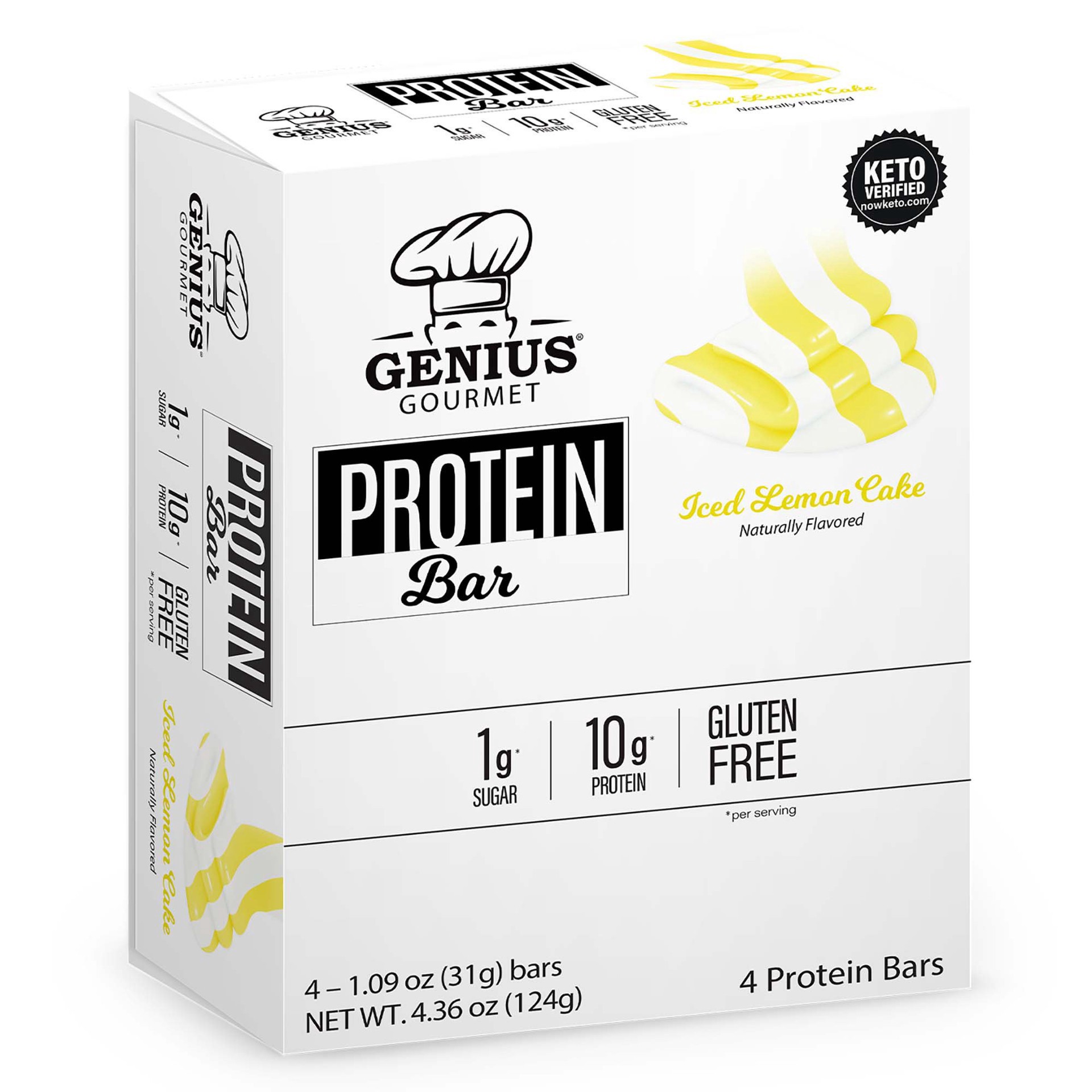 slide 1 of 1, Genius Gourmet Keto Bar - Iced Lemon Cake, 4 ct
