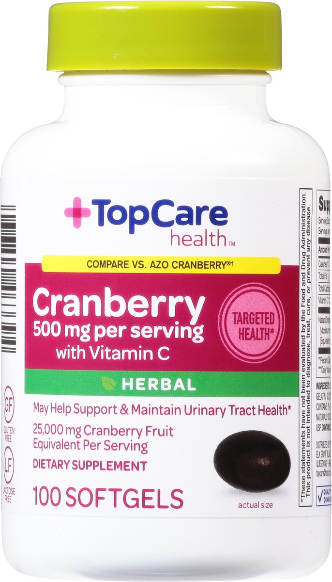 slide 2 of 9, Topcare Cranberry 500 Mg With Vitamin C Dietary Supplement Softgels, 100 ct