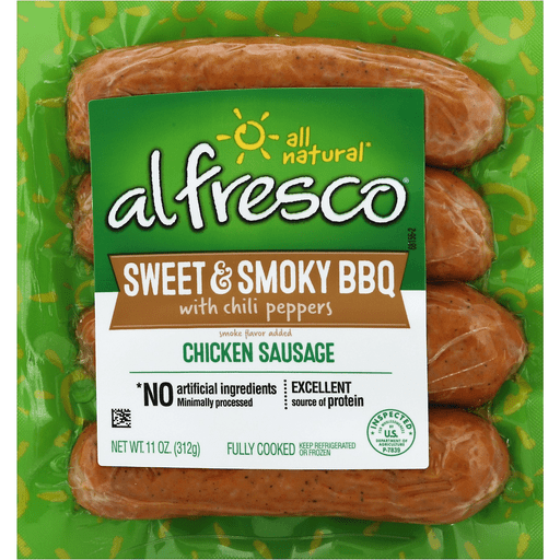 slide 1 of 1, Al Fresco Alfresco Sweet & Smokey BBQ Chicken Sausage, 11 oz