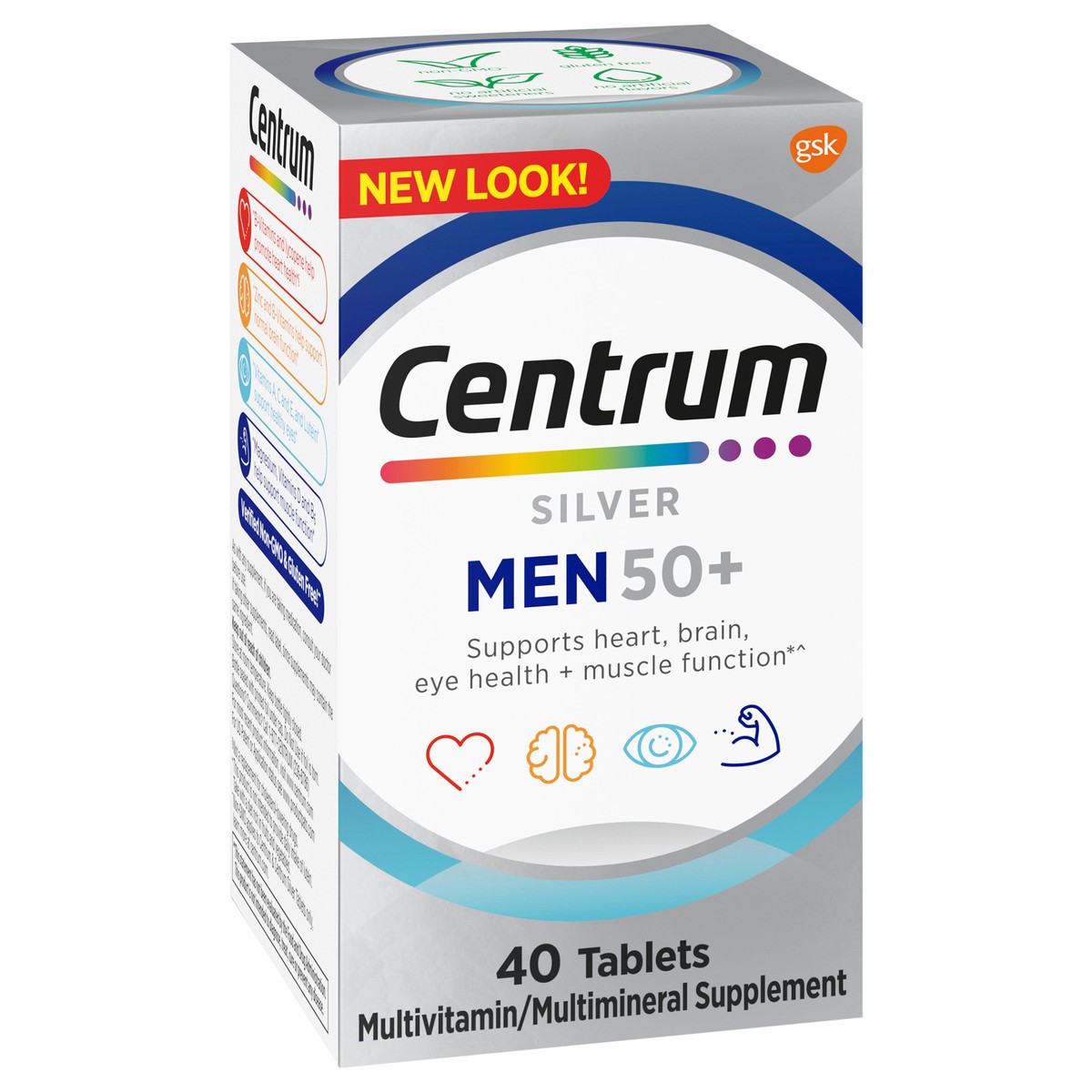 slide 7 of 9, Centrum Silver Multivitamin for Men 50 Plus, Multivitamin/Multimineral Supplement with Vitamin D3, B Vitamins and Zinc, Gluten Free, Non-GMO Ingredients - 40 Count, 40 ct