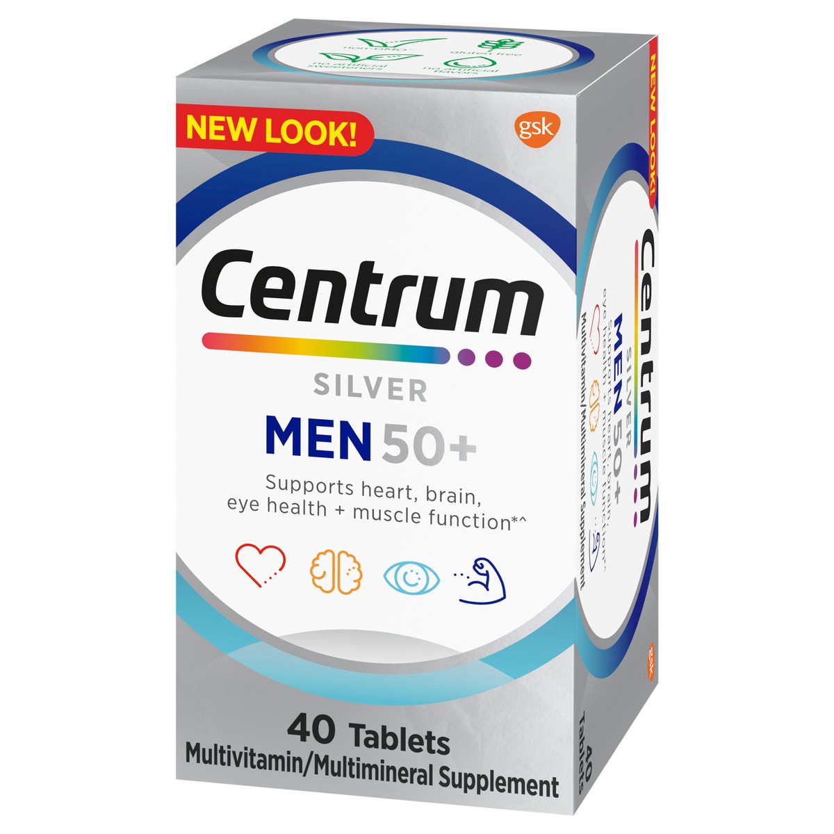 slide 4 of 9, Centrum Silver Multivitamin for Men 50 Plus, Multivitamin/Multimineral Supplement with Vitamin D3, B Vitamins and Zinc, Gluten Free, Non-GMO Ingredients - 40 Count, 40 ct